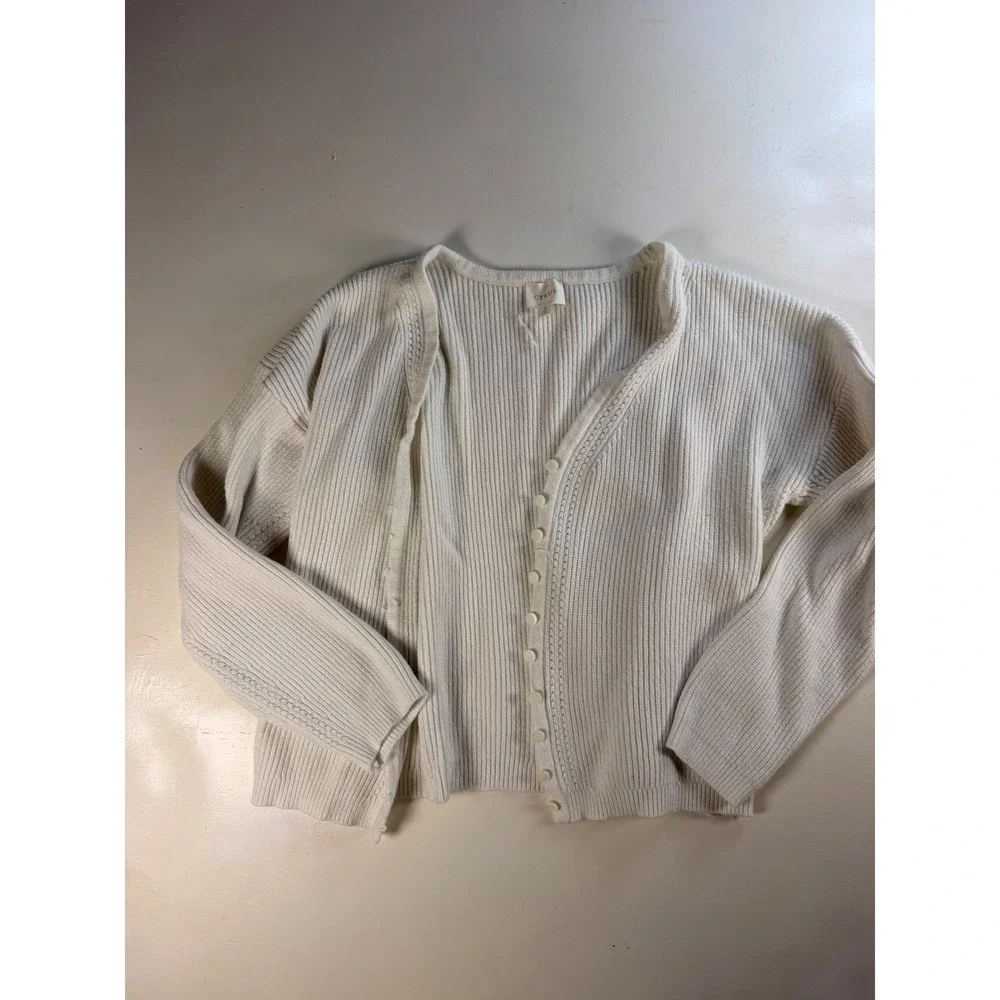 Cyrus Ribbed Cardigan Women S Cream Y2K Minimalist Button Front V-Neck Sweater